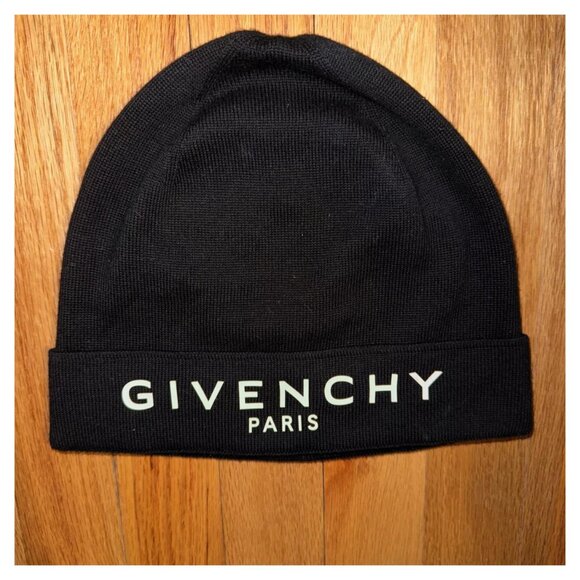 Givenchy Paris Black Logo Cashmere Cotton Blend Beanie Hat - Picture 2 of 4